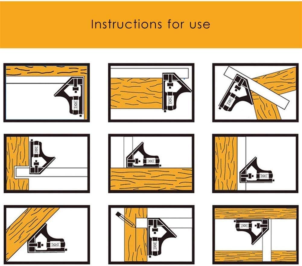 Cute Critters 12-Inch Combination Square, Universal Adjustable Metric Stainless Steel Multifunctional Combination Try Square Set Right Angle Ruler Measurement Tools