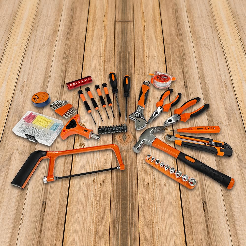 IBELL iBELLTB145-9, 145 Piece Socket Wrench Auto Repair Tool Combination Package Mixed Tool Set Hand Tool Kit with Plastic Toolbox Storage Case, orange;black