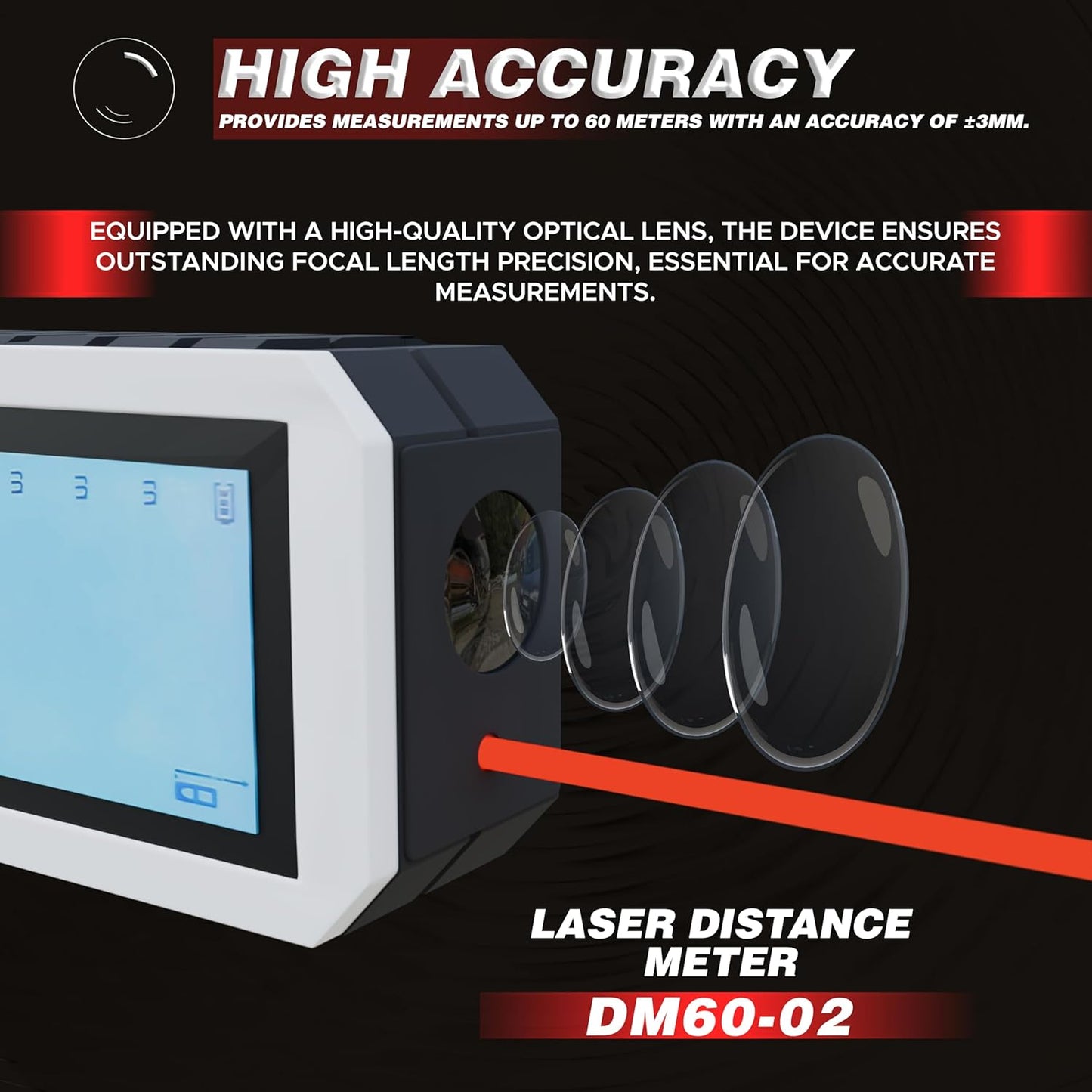 iBELL DM60-02 Professional Laser Distance Meter 60m with Area, Volume, Pythagorean Measurement, Self-Calibration Function, Mute Mode, Backlit LCD, Carry Bag, Strap, Batteries -1 Year Warranty