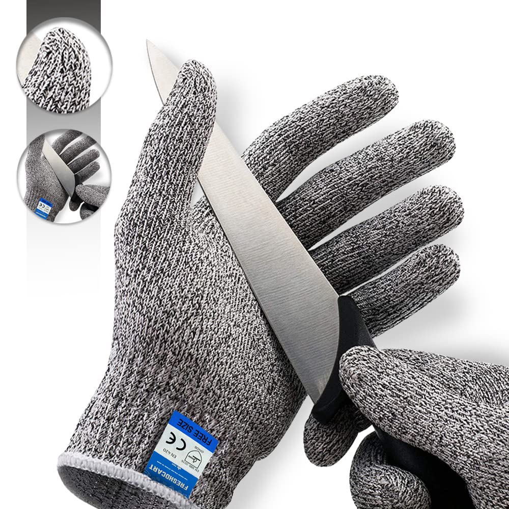 karomouj Cut Resistant Gloves – Cut Resistant Hand Gloves for Men & Women, Anti Cut Hand Gloves with Comfortable Fit, Reusable Protective Gloves for Chopping, 1 Pair, Free Size