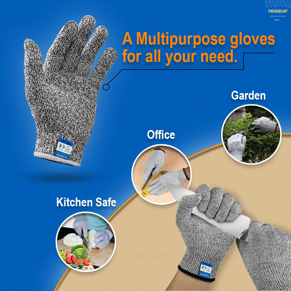 karomouj Cut Resistant Gloves – Cut Resistant Hand Gloves for Men & Women, Anti Cut Hand Gloves with Comfortable Fit, Reusable Protective Gloves for Chopping, 1 Pair, Free Size