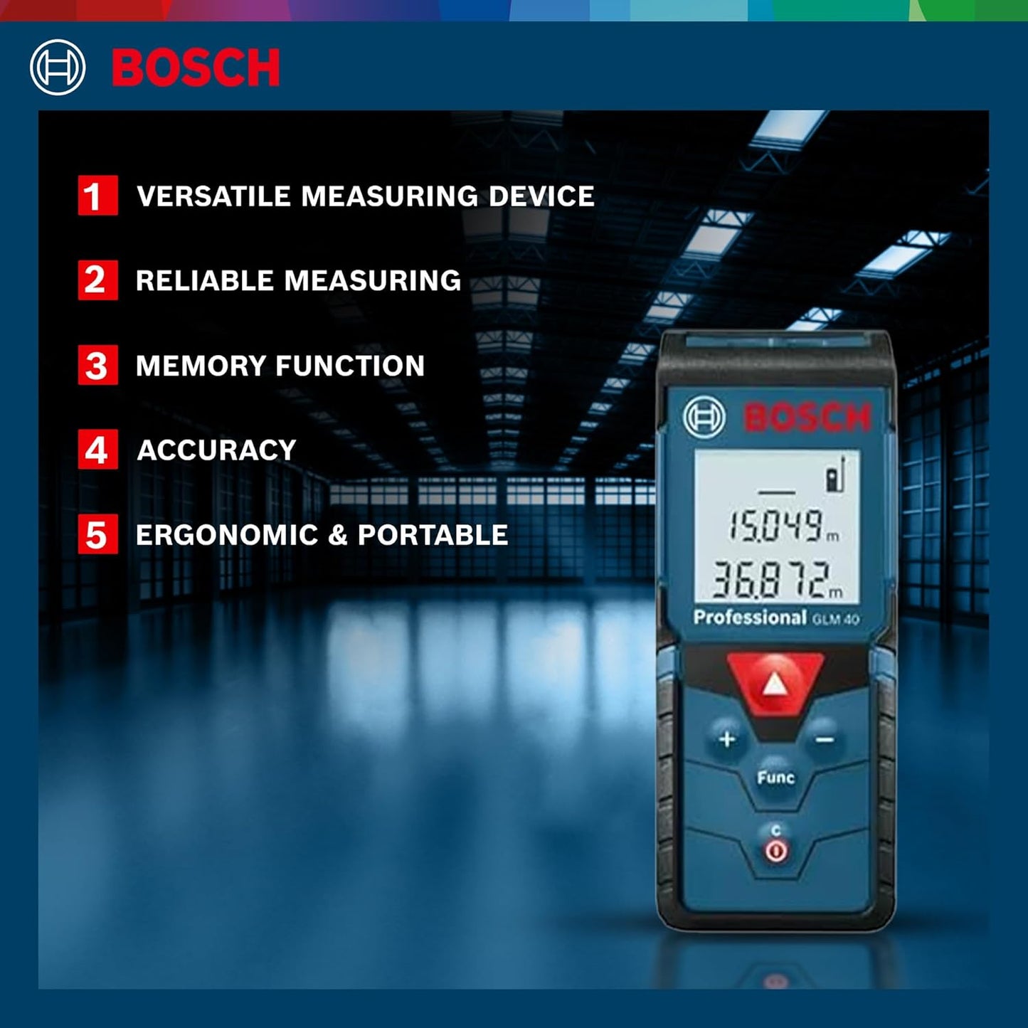 OSCH GLM 40 Professional Laser Distance Measurer | Versatile Laser Measuring Device | Laser Class 2, Range up to 40.00 m, ±0.15 m| Memory Function, IP54 Rated| Batteries Included| 1 Yr Warranty