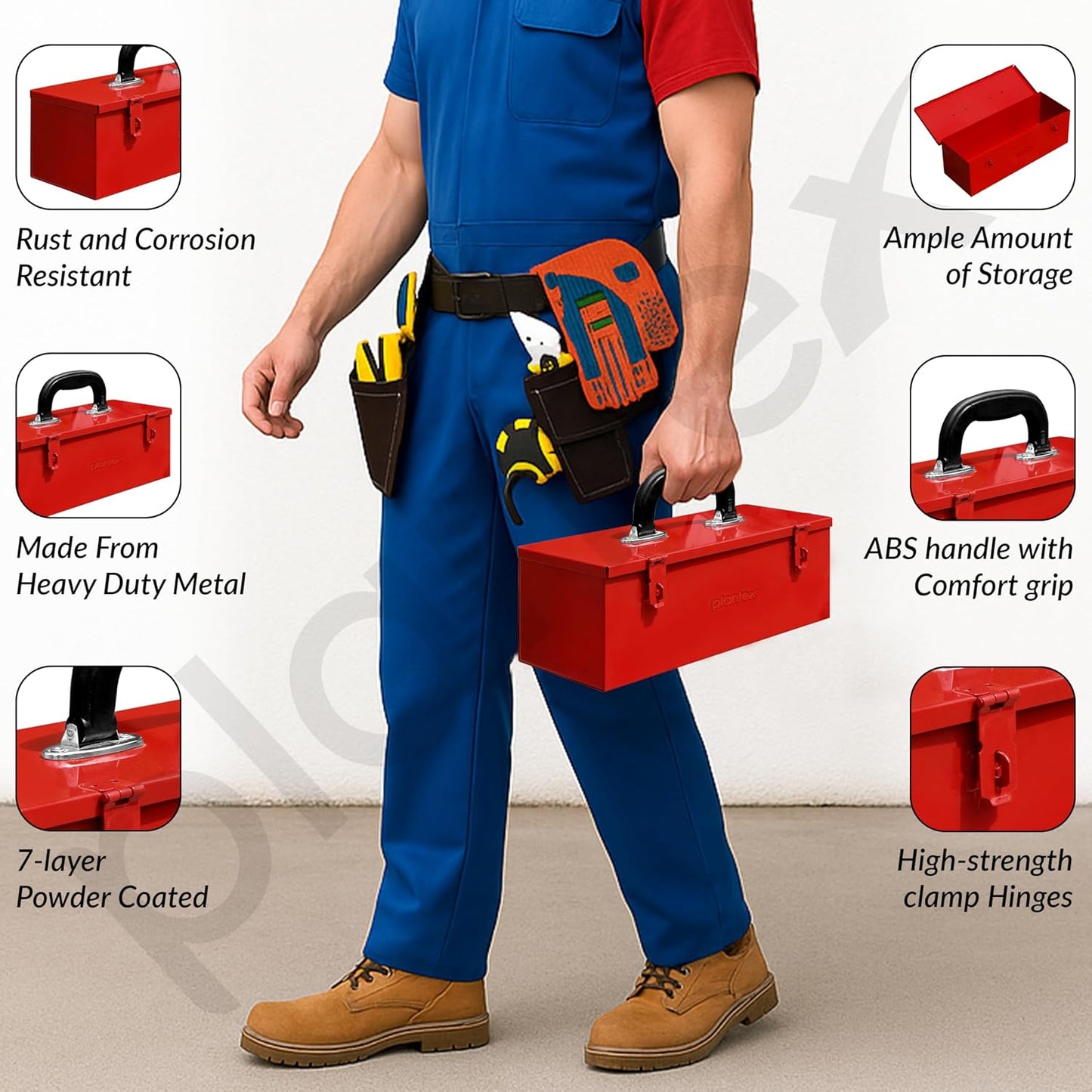 Plantex 12-inch Metal Tool Box for Tools/Tool Box Empty for Home Use/Compact Tools Box (Red) 31 X 11 X 10.5 cm