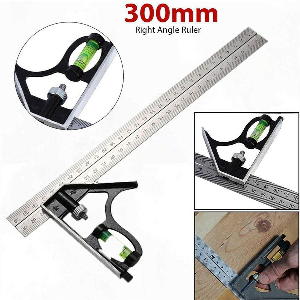 Cute Critters 12-Inch Combination Square, Universal Adjustable Metric Stainless Steel Multifunctional Combination Try Square Set Right Angle Ruler Measurement Tools