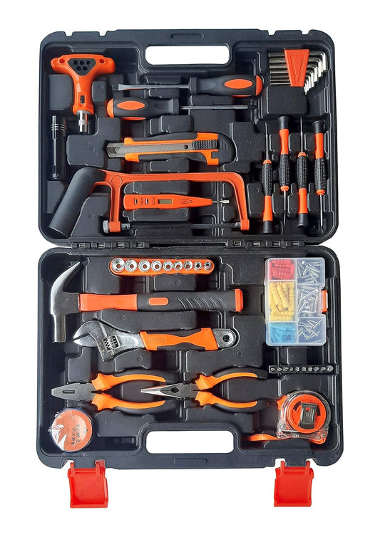 IBELL iBELLTB145-9, 145 Piece Socket Wrench Auto Repair Tool Combination Package Mixed Tool Set Hand Tool Kit with Plastic Toolbox Storage Case, orange;black