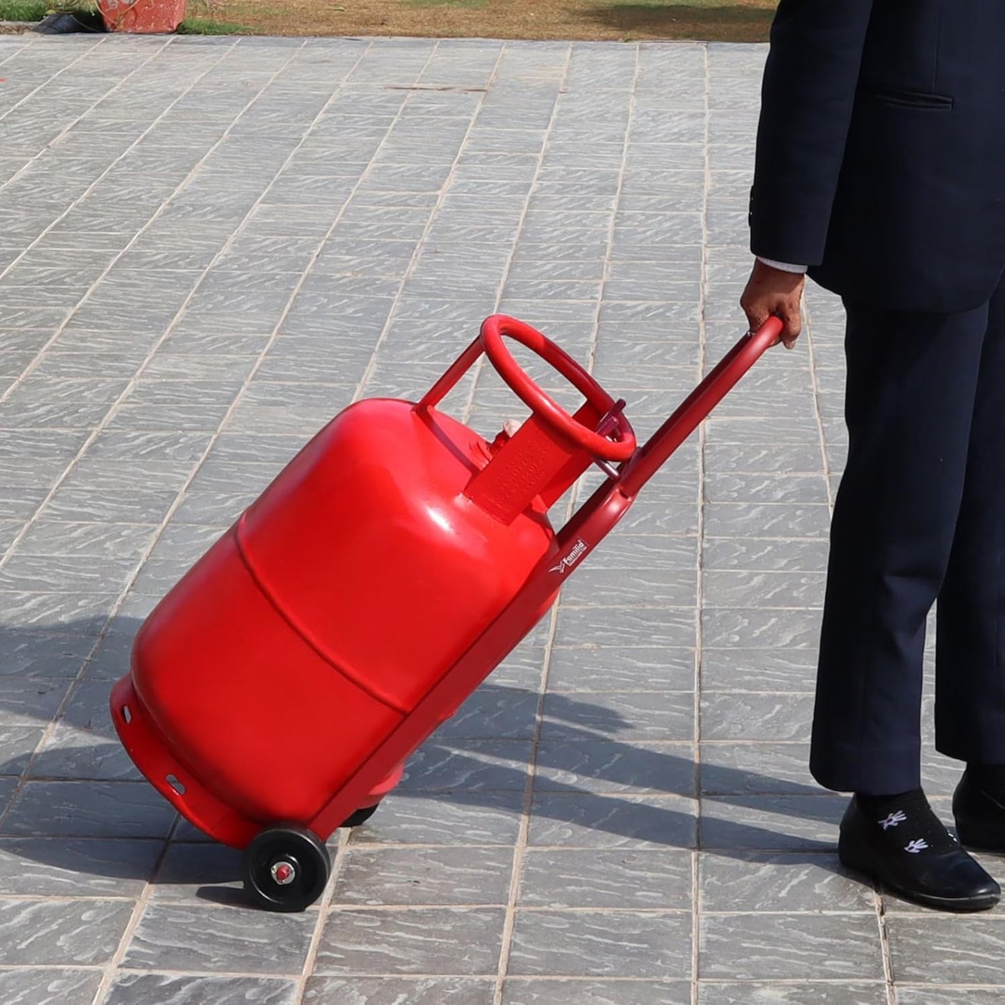FAMILIA- Heavy Duty LPG Gas Cylinder Trolley with Wheels & Hooks - Easy Grip for Effortless Pickup Carry and Transfer - Robust and Durable Construction - RED