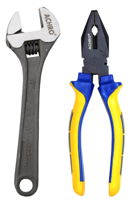 ACHRO Combo Pack Of 2 Contains 8 Inch adjustable Wrench and 8 Inch Combination Plier